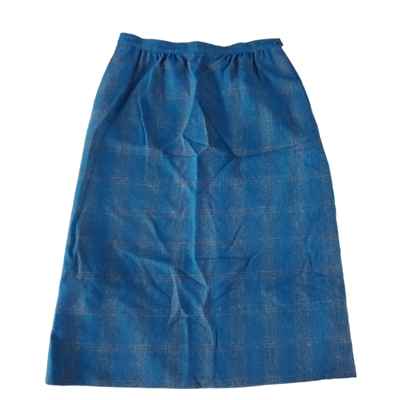 Vintage Pendleton Pure Virgin Wool Blue Plaid Lined Pencil Midi Skirt /Size 10P - Picture 7 of 7